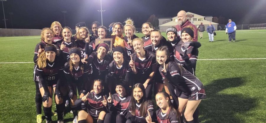 The+Lady+Eagles+Girls+Soccer+team+celebrates+their+hard-earned+sectional+win.+Photo+courtesy+of%3A+Ally+Arthur